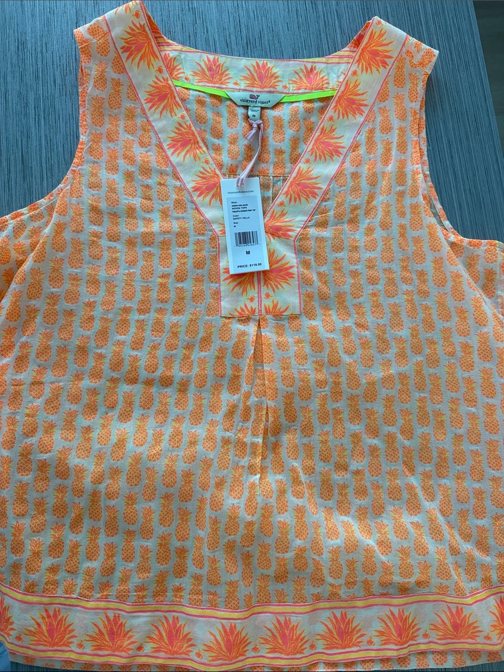 Vineyard Vines Orange and Cream Pineapple Print Sleeveless Camisole
